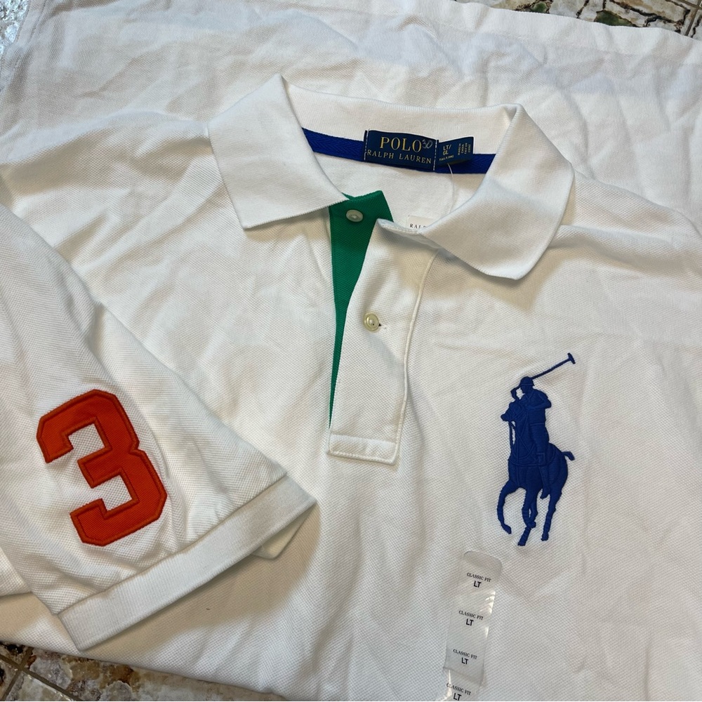 Polo by Ralph Lauren White Polo Shirt with Blue Logo